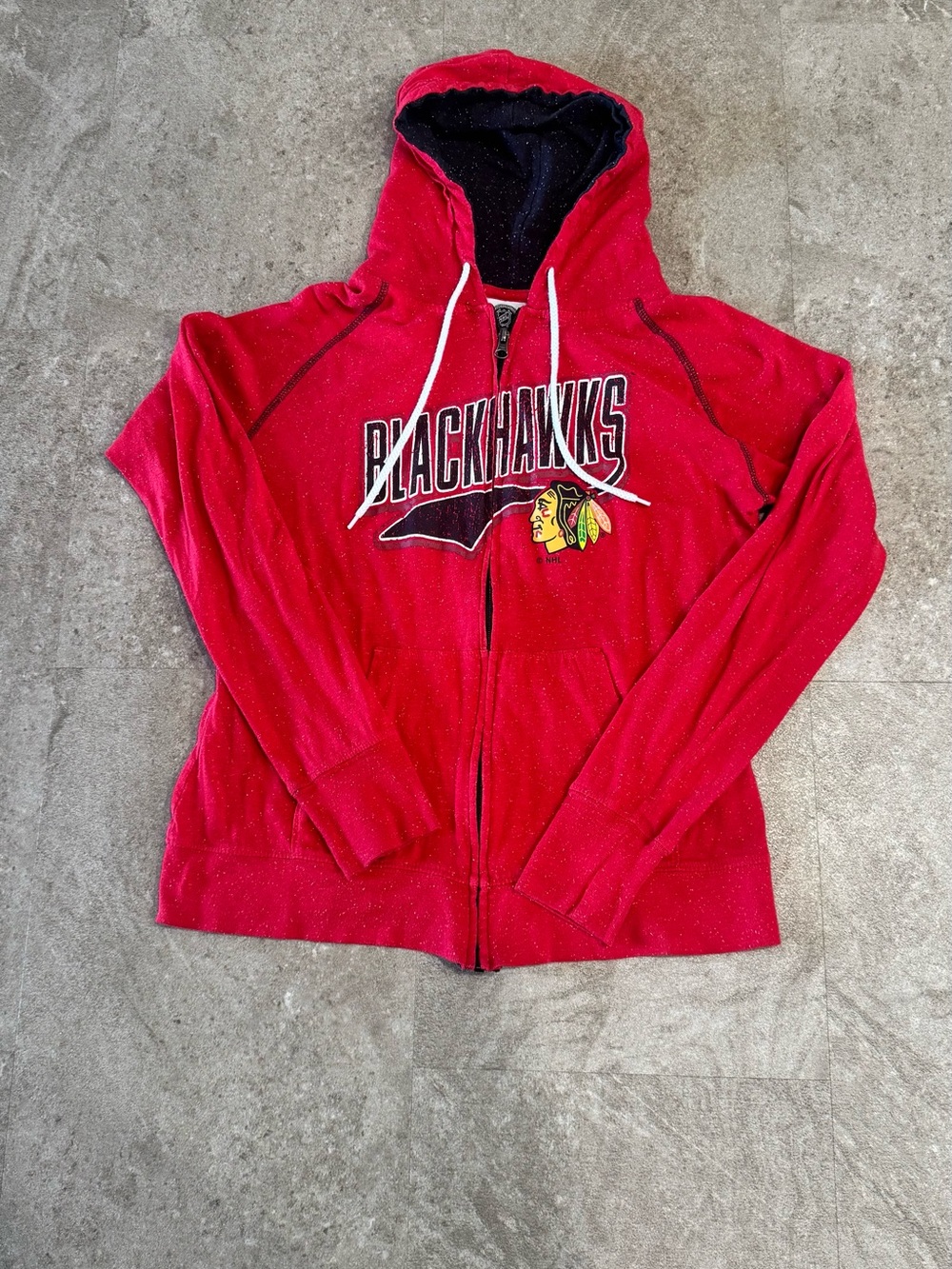 Chicago Blackhawks Full Zip Up Hoodie Womens Medium Red NHL Knit Jacket